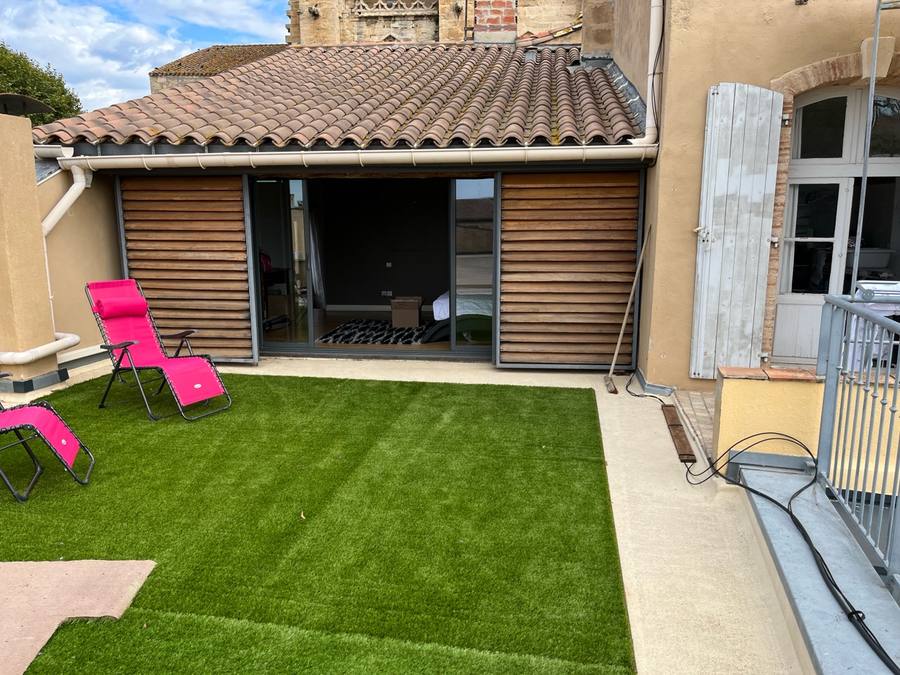 Extension bois coulissante terrasse